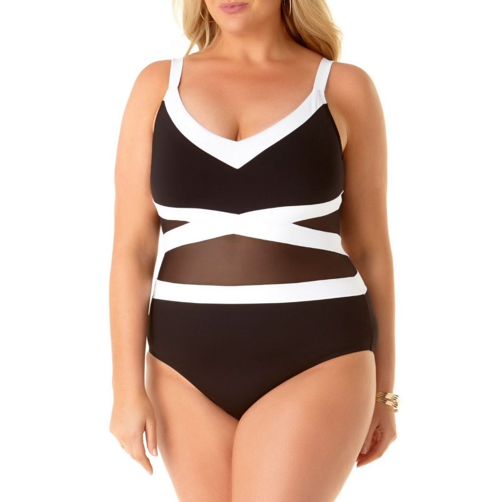 Anne Cole Black Mesh One Piece - Size 18W